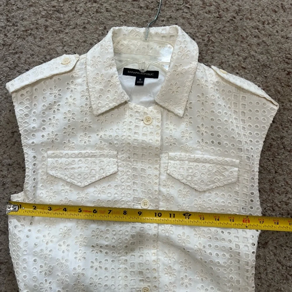 Banana Republic Ivory Eyelet belt short sleeve cotton Shirtdress pocket‎ 6 NWNT - Picture 10 of 12
